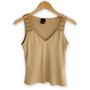 Vintage 90s Y2k boho tribal festival leather lace up strap top